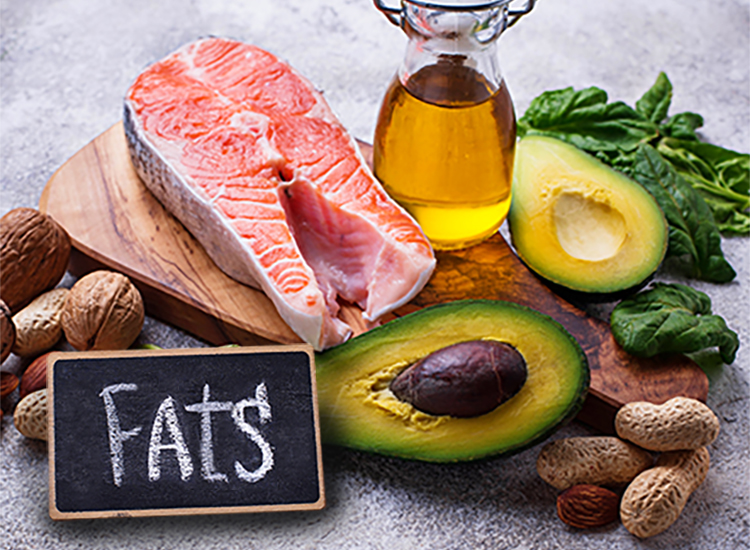 Healthy fats, salmon, avocado, olive oil